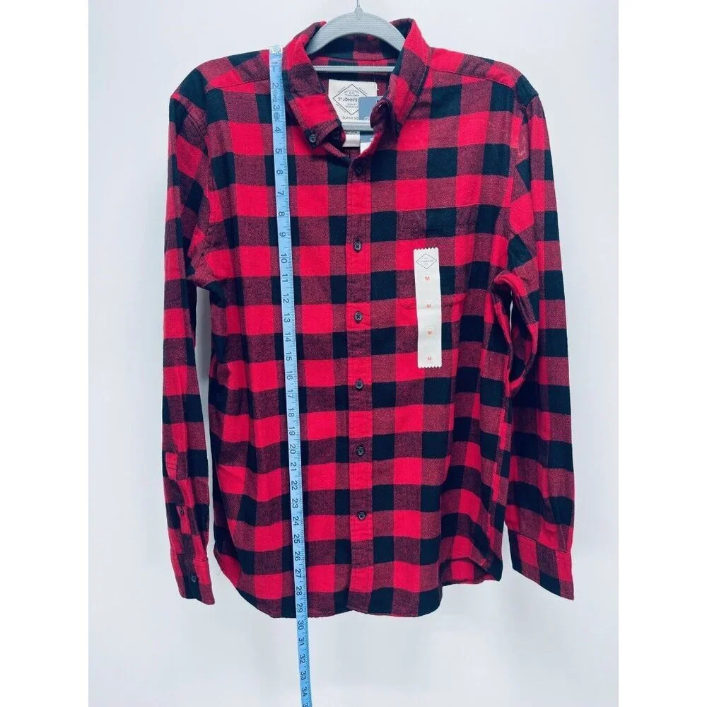 Christmas St. John's Bay Men's Red Black Long Sleeve Flannel Shirt Size M New